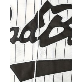 Men's & Women's White Baseball Jersey with Embroidered 'BIG URBAN ATHLETE' Design, Number 10 & Pinstripes - Breathable V-Neck Button-Up Shirt for Training, Competition, Casual Wear (Spring/Summer/Fall), Competition Attire, Sporty Vneck, Durable Sportswear