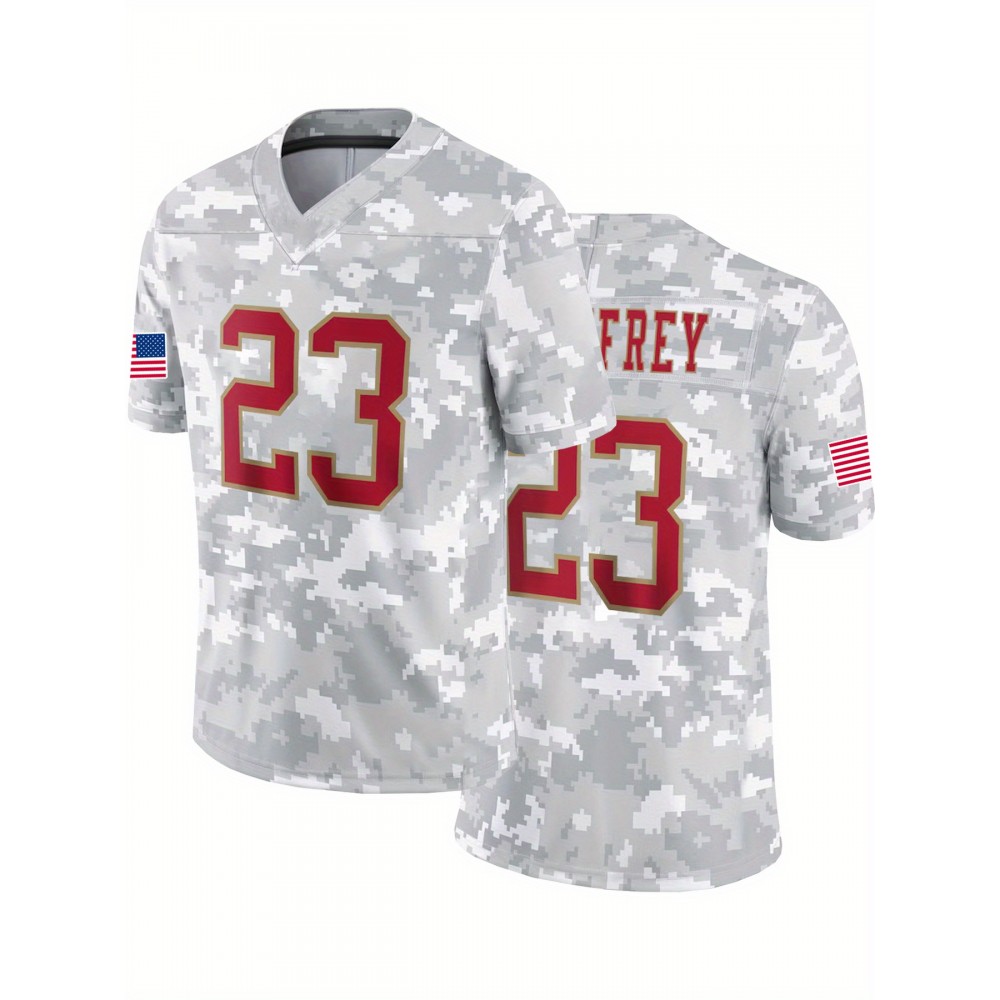 Men's #23 Camo Sports Jersey - Breathable Polyester V-Neck Football Shirt, Loose Fit for Training, Competition & Casual Wear, All-Season Comfort, Couple & Adult Sizes, Machine Washable, Athletic Apparel, Sporty Design, Detailing