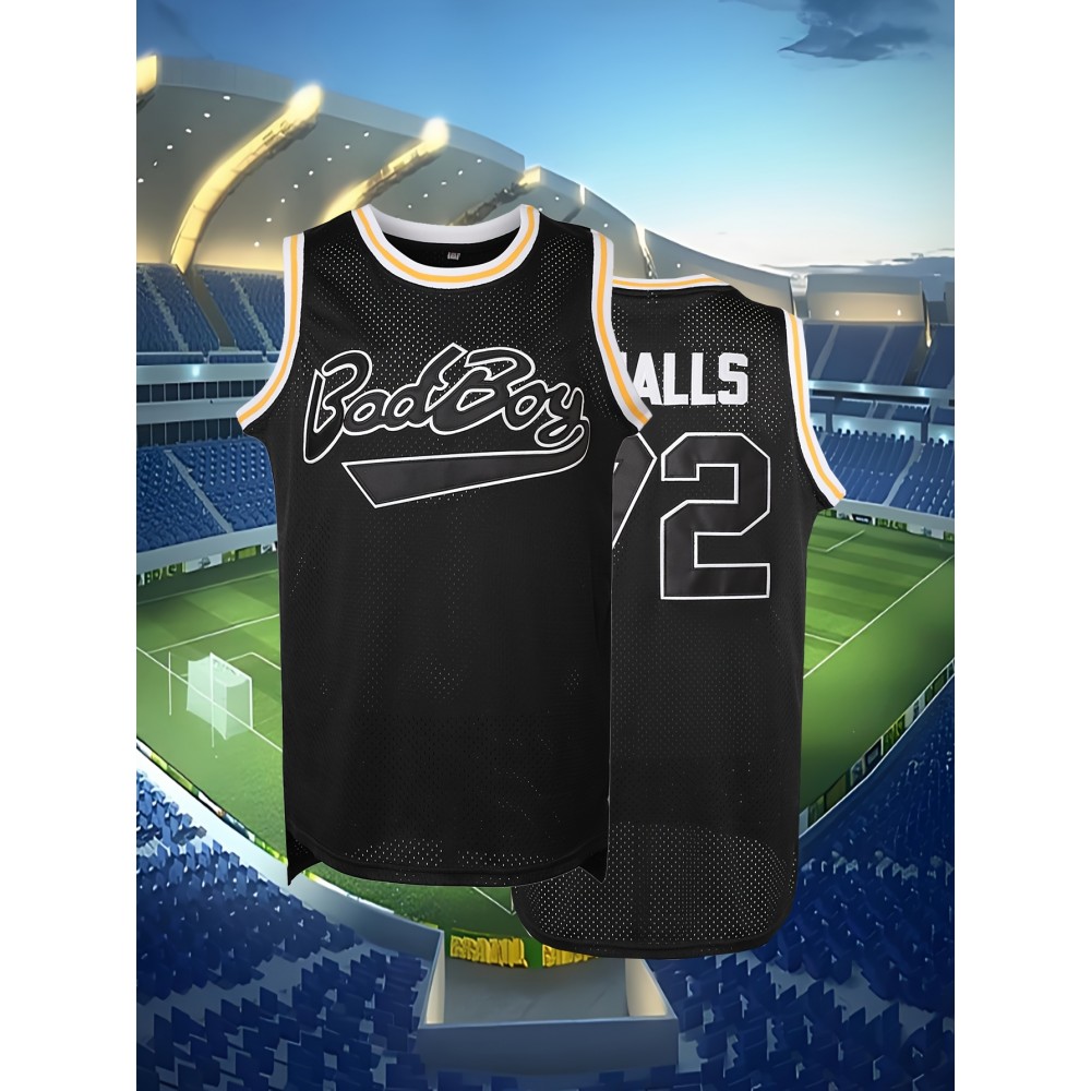 Men'S Basketball Shirt # 72 Black Round Neck Breathable Embroidered Polyester Sweatshirt S-XXXL