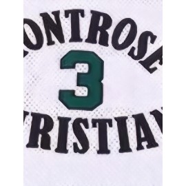 Men's #3 Montrose Christian Basketball Jersey - Breathable, Embroidered Polyester, White & Green with Round Neckline, Sizes S-3XL - Perfect for Team Sports, Casual Wear & Training, Basketball Accessories