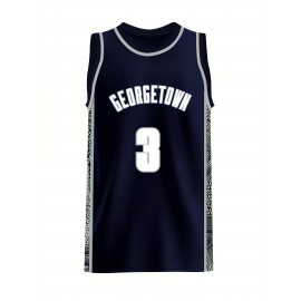 Men'S #3 Embroidered Basketball Jersey - Navy Blue & White Sleeveless Sports Shirt, Breathable Polyester, Fashionable Streetwear for Casual, Party, or Training, Sizes S-XXXL, Party Casual Jersey | Jersey Style Top | Glossy Fabric