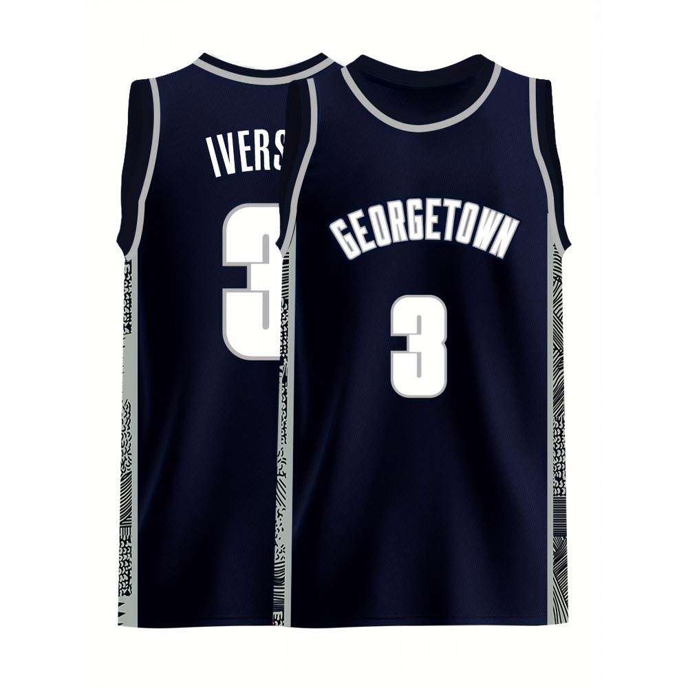 Men'S #3 Embroidered Basketball Jersey - Navy Blue & White Sleeveless Sports Shirt, Breathable Polyester, Fashionable Streetwear for Casual, Party, or Training, Sizes S-XXXL, Party Casual Jersey | Jersey Style Top | Glossy Fabric