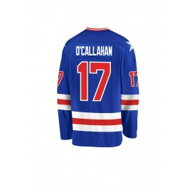 Men's Blue #17 Ice Hockey Jersey - Breathable Polyester Pullover with Embroidered Stitching & V-Neck, Loose Fit Lightweight & Durable for Sports, Casual, Parties, Streetwear - All-Season Comfort