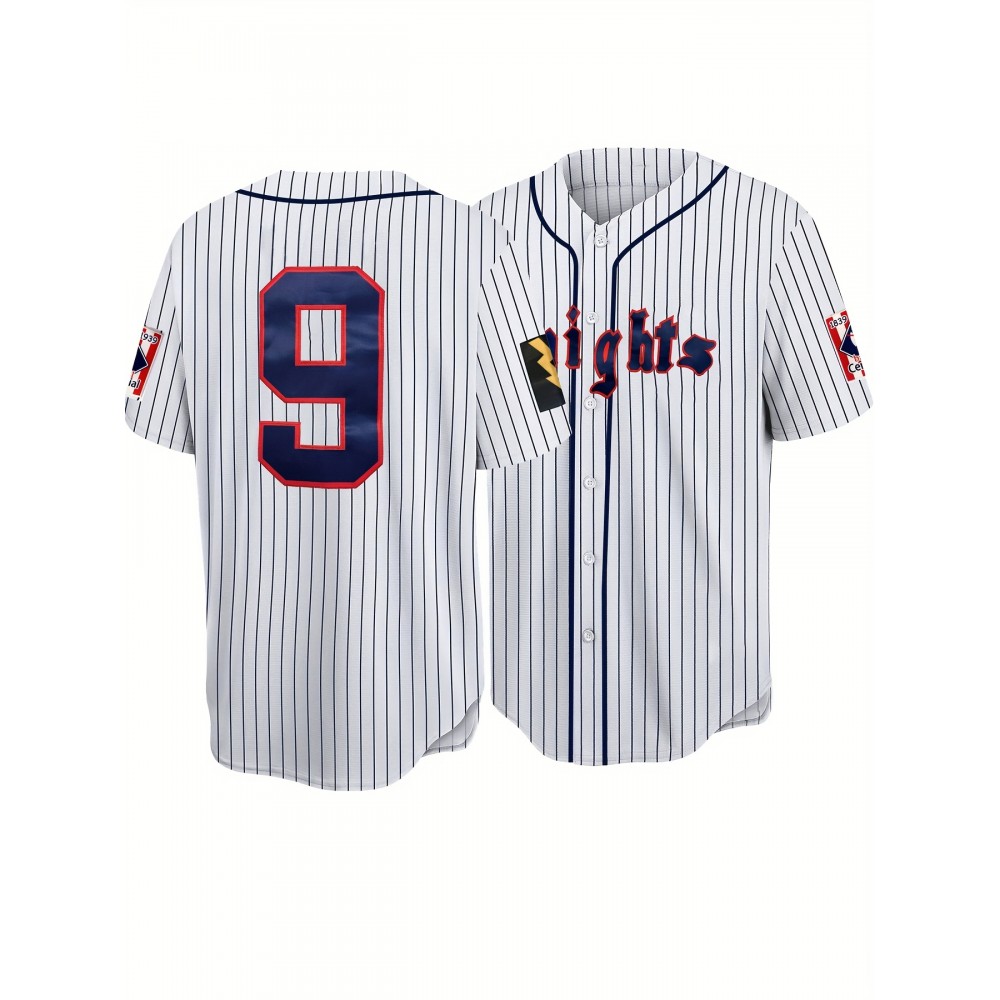 Men's #9 Baseball Jersey - Breathable V-Neck Button-Up Shirt with 