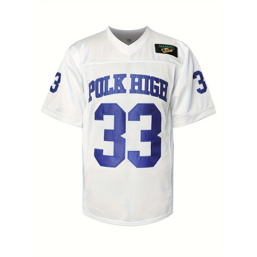 #33 Letter Embroidery Men's Breathable American Football Jersey, Men's V-neck Short Sleeve Sports Shirt For Summer, Outdoor Street