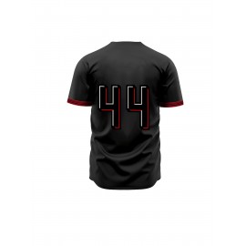 Men'S Baseball Jersey Black #44 Short Sleeve Button Trendy Casual T-shirt For Training Competition Outdoor Sports
