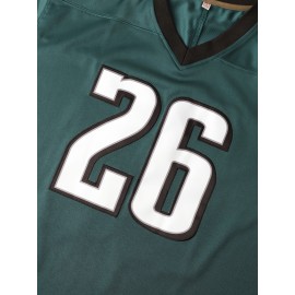 Men's # 26 Green Rugby Shirt - Polyester Fiber Sportswear with V-neck Suitable for Team Sports, Outdoor Activities, And Casual Wear