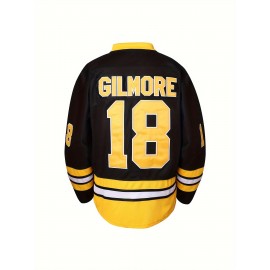 1pc Boston Gilmore #18 Men'S Ice Hockey Jersey - Polyester V-Neck Pullover with Embroidered Lettering - Loose-Fit Sports Top for Casual, Beach, Halloween, Christmas - Knitted Athletic Shirt for Training, Outdoor Activities, Field Sports - S-3XL