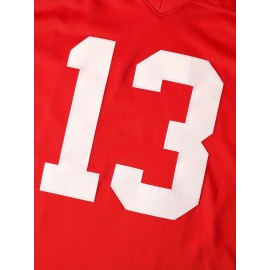 Men'S # 13 Red American Football Shirt - V-neck Breathable Polyester Fiber Suitable For Training Team Sports And Casual Clothing S-3XL