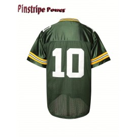 Men's Green #10 Rugby Shirt - Breathable Polyester V-Neck Sports Top, Loose Fit for Running, Hiking & Casual Wear, Machine Washable, Spring/Summer/Fall, Sporty Appearance, Detailing, Comfortable Fabric