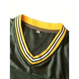 Men's Green #10 Rugby Shirt - Breathable Polyester V-Neck Sports Top, Loose Fit for Running, Hiking & Casual Wear, Machine Washable, Spring/Summer/Fall, Sporty Appearance, Detailing, Comfortable Fabric