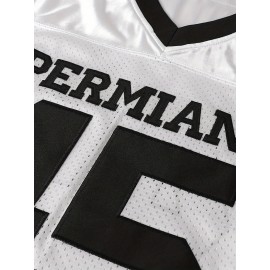 Letter And Number 45 Embroidery, Men's Short Sleeve V-neck Football Jersey, Comfy Top For Training And Competition