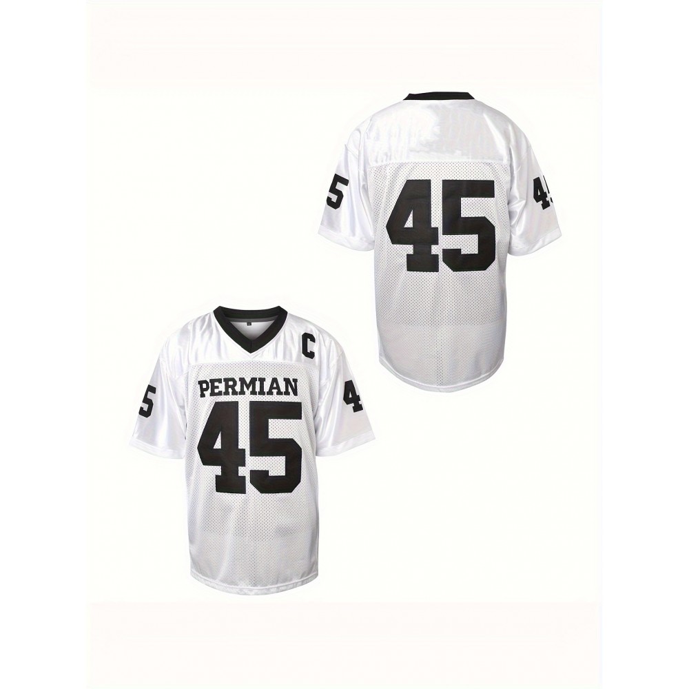 Letter And Number 45 Embroidery, Men's Short Sleeve V-neck Football Jersey, Comfy Top For Training And Competition