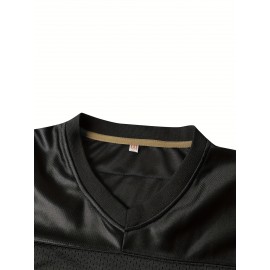 Men's #16 Black American Football Jersey - Breathable & Embroidered V-Neck, Loose Fit Polyester Sports Top for Team Training & Casual Wear, Football Gear