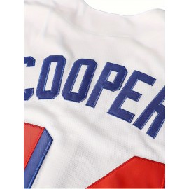 Men's #44 Beers Embroidered Baseball Jersey - Breathable, Comfort-Fit, V-Neck, Button-Up, White with Red & Blue Stripes, Polyester, Casual & Sporty, Sizes S-3XL