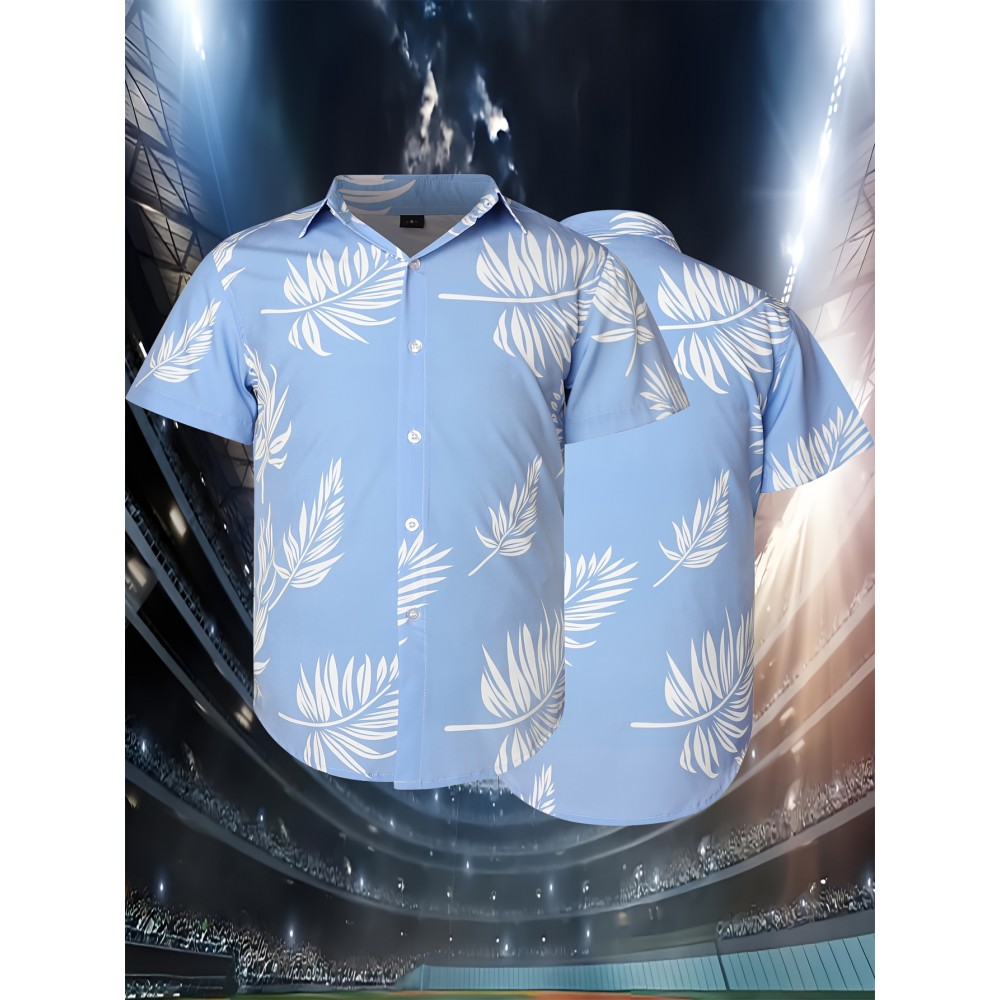 Men'S Sky Blue Leaf Baseball Flower Shirt Suitable For Beach Vacation, Halloween, Christmas S-3XL