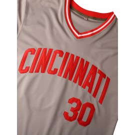 Men'S V-neck Baseball Jersey # 30 Gray Embroidered Breathable Lightweight, Perfect For Training And Casual Wear Size S-3XL