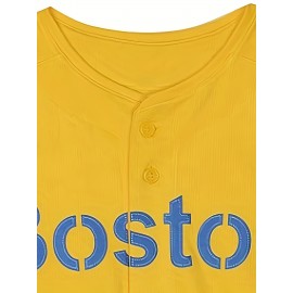 Men's # 34 Yellow Classic Retro Baseball Sweatshirt with Open Buckle V-neck Short Sleeve Embroidered Sports Polyester Sportswear Elastic Fabric Letter Printing Suitable for Training Hiking S-3XL