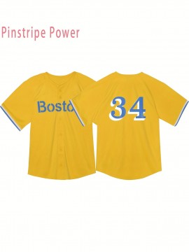 Men's # 34 Yellow Classic Retro Baseball Sweatshirt with Open Buckle V-neck Short Sleeve Embroidered Sports Polyester Sportswear Elastic Fabric Letter Printing Suitable for Training Hiking S-3XL