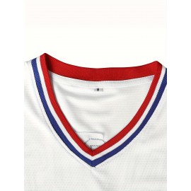 Men'S Baseball Jersey Top - 100% Polyester, V-Neck, Embroidered Lettering, Loose Fit, Button Closure, Breathable, Comfortable, for Sports, Training, Casual, Beach, Outdoor Activities - S-3XL