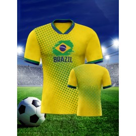 Professional Sports Fabric Men'S Creative Pattern Print Brazil Home Soccer Jersey T-shirt