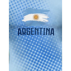 Argentina-Inspired Sun Pattern Sports Soccer Jersey, Fan Edition Shirt With Professional Fabric, Lightweight Breathable Athletic Top For Football Fans