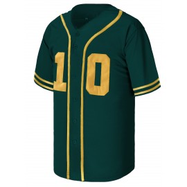 All Stitched 10 Dark Green Baseball Jersey Embroidery V Neck Short Sleeve Baseball Shirt, Breathable Button-Up Sports Uniform for Training Competition Party