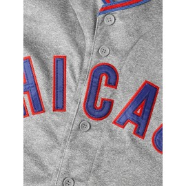 All Stitched 14 Grey Baseball Jersey Embroidery V Neck Short Sleeve Baseball Shirt, Breathable Button-Up Sports Uniform For Training Competition Party