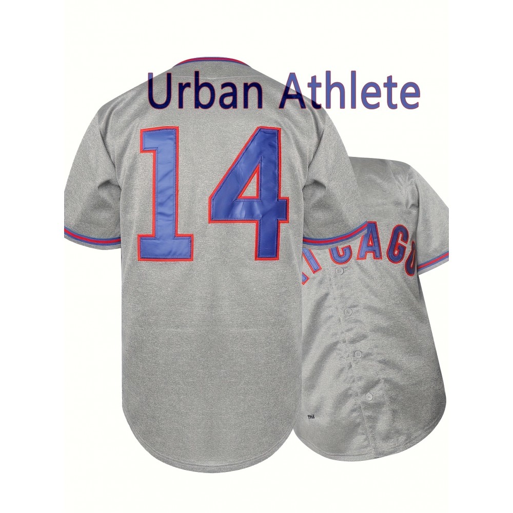 All Stitched 14 Grey Baseball Jersey Embroidery V Neck Short Sleeve Baseball Shirt, Breathable Button-Up Sports Uniform For Training Competition Party