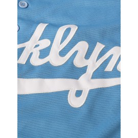 All Stitched 42 Baseball Jersey Letter Embroidery V Neck Short Sleeve Baseball Shirt, Breathable Button-Up Sports Uniform For Training Competition Party