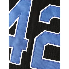 All Stitched 42 Baseball Jersey Letter Embroidery V Neck Short Sleeve Baseball Shirt, Breathable Button-Up Sports Uniform For Training Competition Party