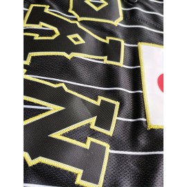 Men's #16 Japan Tanii Embroidered Baseball Jersey - Black & White Striped Retro Style, Breathable V-Neck Sports Shirt for Casual & Athletic Wear, Casual Sports Apparel | Retro Baseball Shirt | Embroidered Details