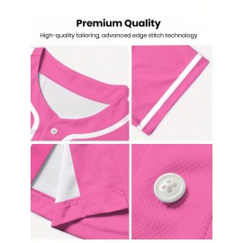 Women's Solid Color Pink Classic Design Baseball Jersey, Moisture Wicking, Breathable And Lightweight, UV Protection, Fade Resistant, Retro Baseball Shirt, Slightly Stretch Breathable Embroidery Button Sports Uniform For Training Party