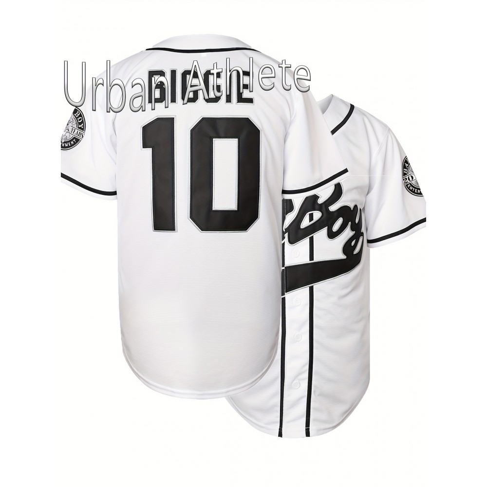 Men's Sport All Stitched #10 Baseball Jersey - Breathable V-Neck Short Sleeve with Full Embroidery, Red/White/Yellow Color Options, Button-Up Regular Fit for Training, Competition, Parties & Casual Wear, Athletic Event Clothing, Durable Sportswear