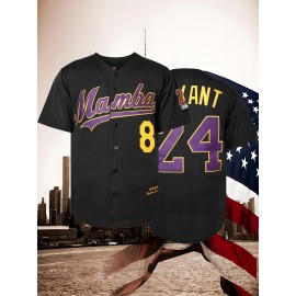 Men'S Letter Embroidery Short Sleeve V-neck Loose Button Up Shirt, Men'S Vintage Summer Baseball Jersey For Party